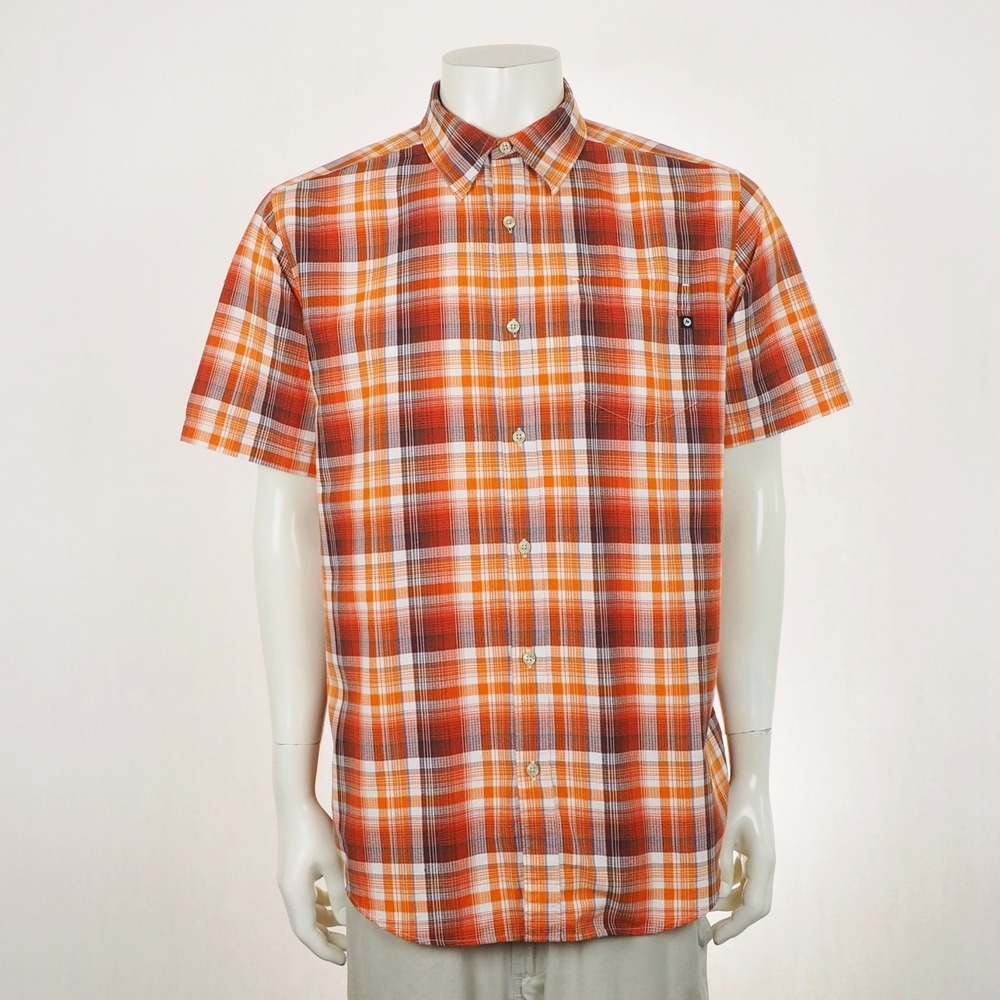 Marmot Woodchip Button Down Shirt Mens Large Orange Plaid Casual Hiking Tech
